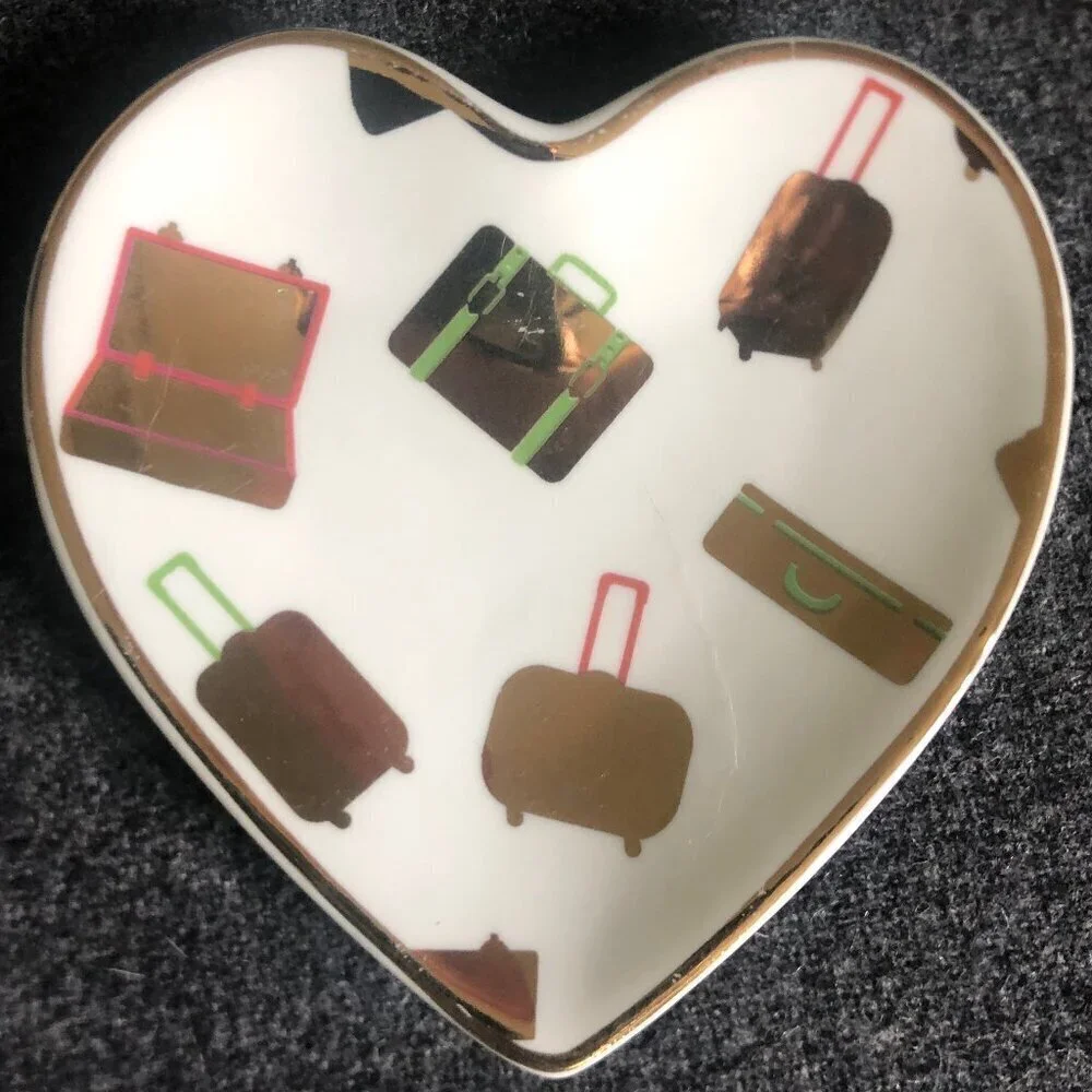 JT Rose heart-shaped ceramic trinket dishes, 3-count, travel-themed